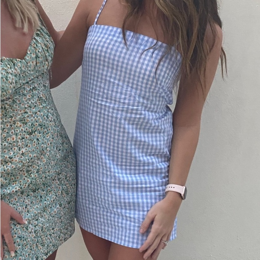 Zaful Blue Gingham Mini Dresse